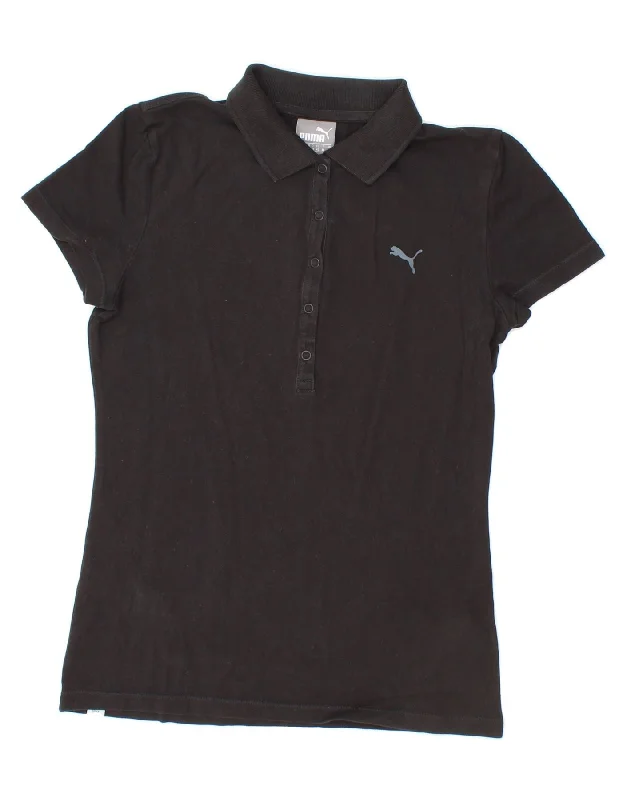 PUMA Womens Polo Shirt UK 10 Small Black Cotton Cozy Loose Fit Short Sleeve