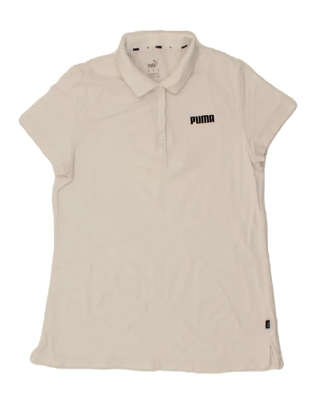 PUMA Womens Polo Shirt UK 12 Medium White Cotton Relaxed Fit Short Blouse