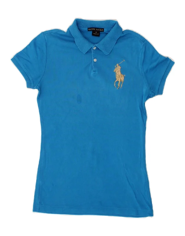 RALPH LAUREN Womens Polo Shirt UK 10 Small Blue Cotton Stylish Casual Short Tee