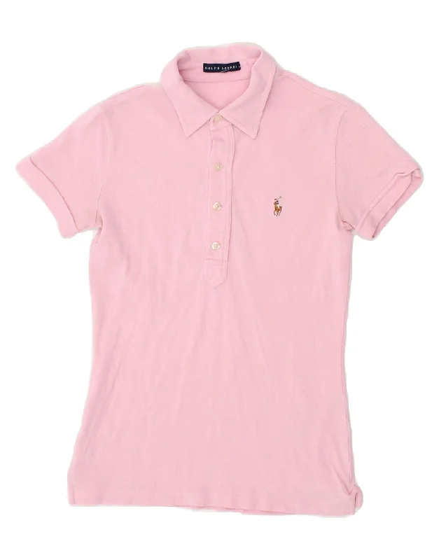 RALPH LAUREN Womens Polo Shirt UK 8 Small Pink Cotton Chic Silk Short Sleeve Shirt