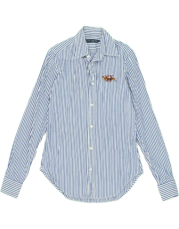 RALPH LAUREN Womens Shirt US 4 Small Blue Striped Cotton Soft Cotton Short Shirt