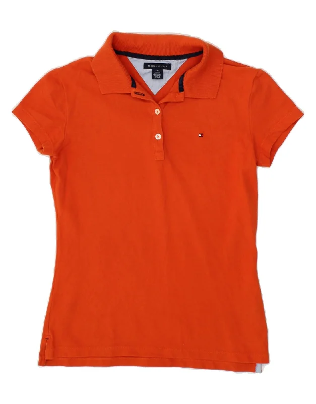 TOMMY HILFIGER Womens Polo Shirt UK 10 Small Orange Cotton Classic Cropped Short Sleeve