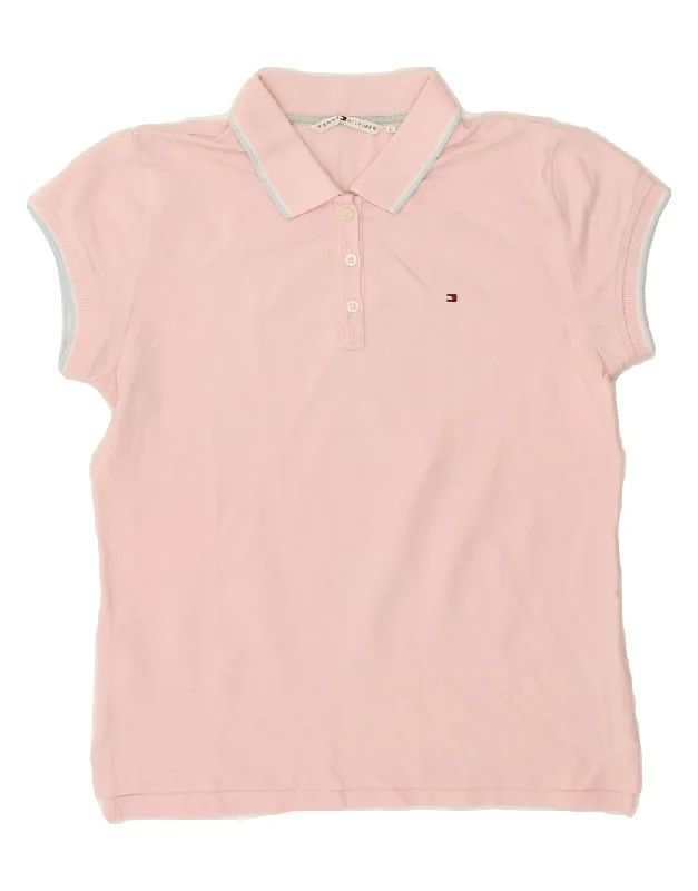 TOMMY HILFIGER Womens Polo Shirt UK 14 Large Pink Classic Button-Up Short Tee