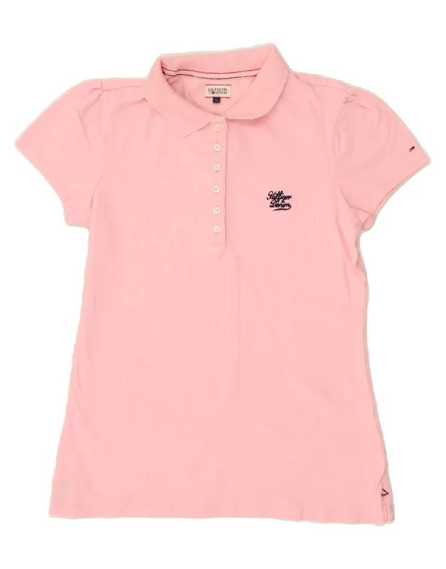 TOMMY HILFIGER Womens Polo Shirt UK 14 Large Pink Classic Button-Up Short Tee