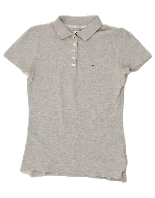 TOMMY HILFIGER Womens Polo Shirt UK 6 XS Grey Cotton Classic Solid Short Shirt