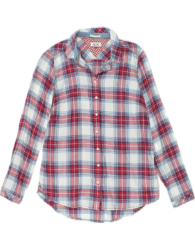 TOMMY HILFIGER Womens Shirt UK 10 Small Red Check Cotton Fashionable Button-Front Short Sleeve