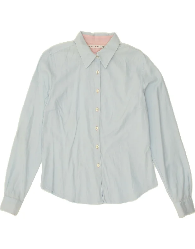 TOMMY HILFIGER Womens Shirt US 6 Medium Blue Cotton Relaxed Button-Down Short Shirt