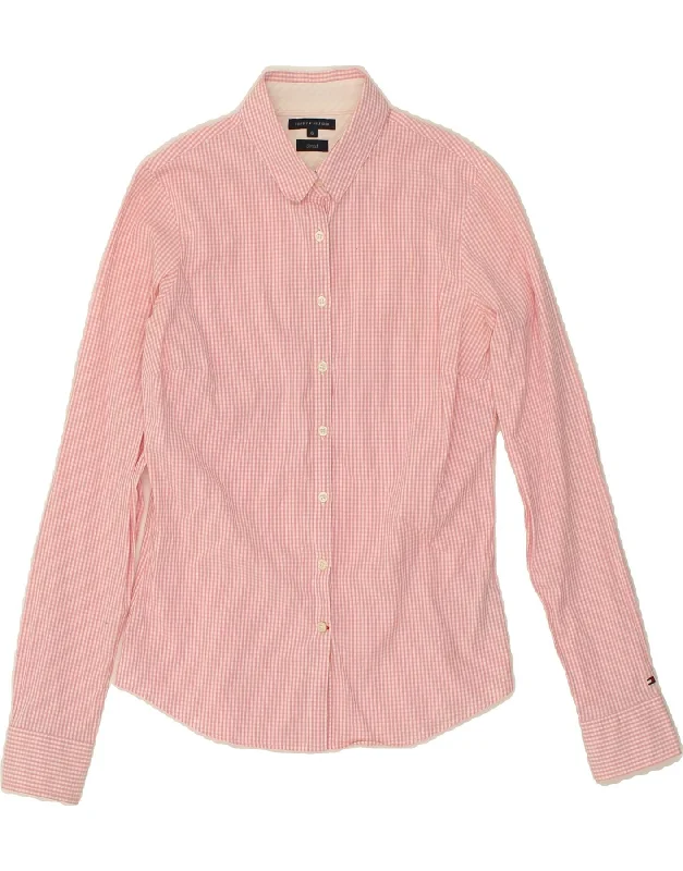 TOMMY HILFIGER Womens Shirt US 6 Medium Pink Gingham Cotton Relaxed Cotton Short Shirt