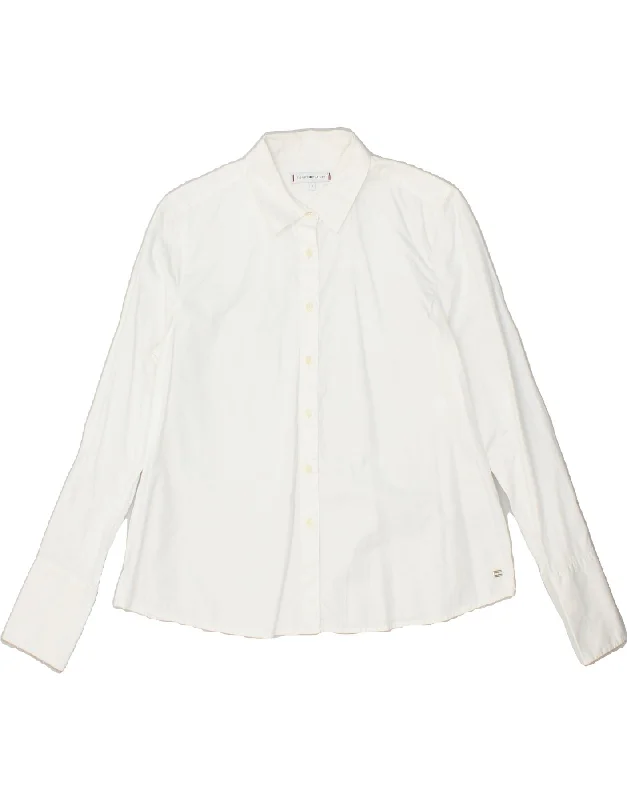 TOMMY HILFIGER Womens Shirt US 6 Medium White Stylish Pleated Short Sleeve