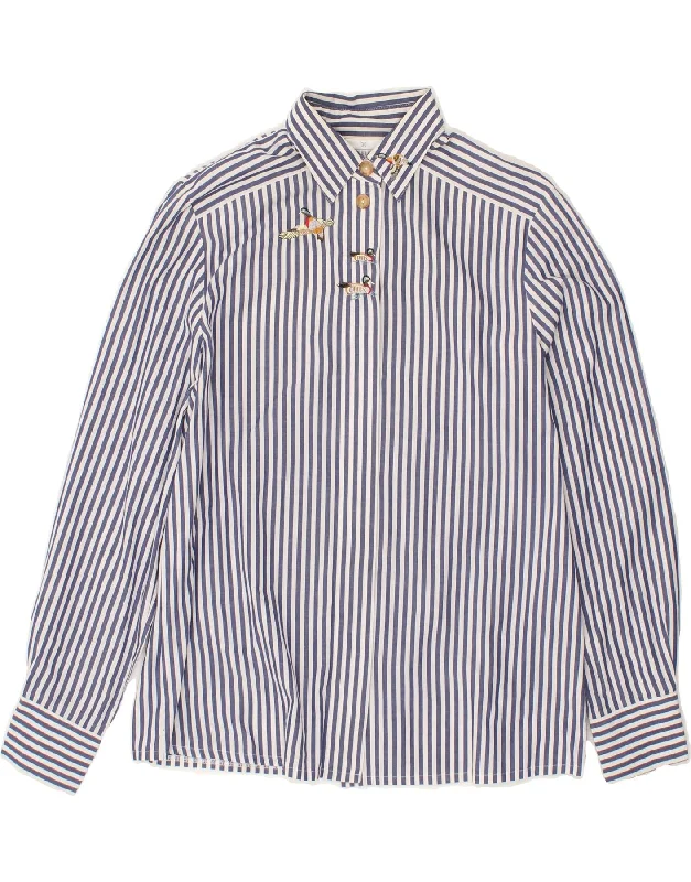 VERSE Womens Shirt EU 36 Small Blue Striped Cotton Elegant Longline Short Shirt