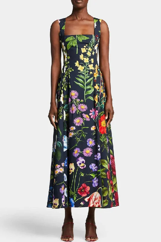 Vintage Beaded Floral Printed Sleeveless Beach Vacation Midi Dress - Black Trendy Bodycon Midi Dress