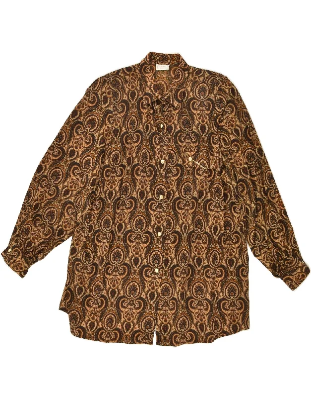 VINTAGE Womens Shirt Blouse IT 50 XL Brown Paisley Acetate Trendy Floral Print Tee