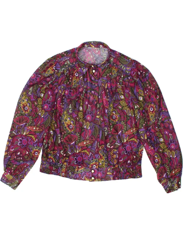 VINTAGE Womens Shirt Blouse UK 14 Large Multicoloured Floral Polyester Comfortable Flowing Short Sleeve