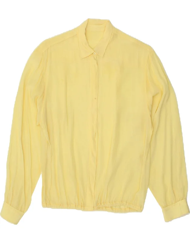 VINTAGE Womens Shirt Blouse UK 14 Large Yellow Fashionable Draped Short Sleeve