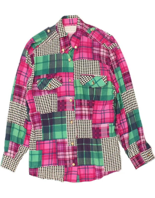 VINTAGE Womens Shirt IT 46 Large Multicoloured Patchwork Viscose Classic Basic Short Shirt