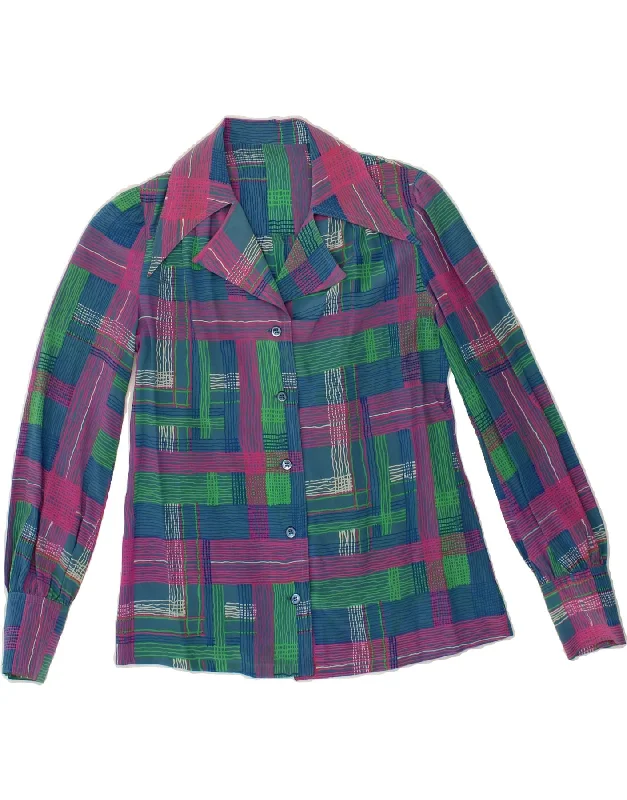 VINTAGE Womens Shirt UK 14 Large Multicoloured Check Chic Button-Up Short Shirt