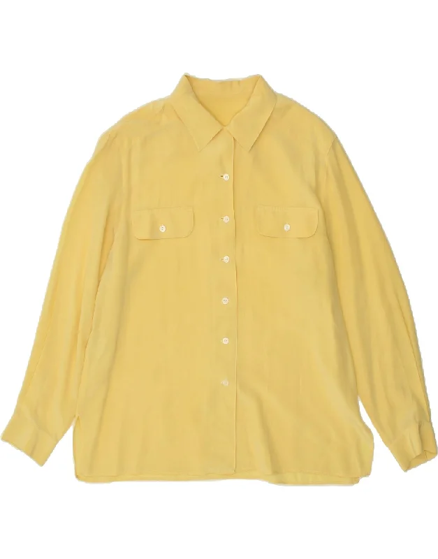 VINTAGE Womens Shirt UK 14 Medium Yellow Trendy Button-Front Short Sleeve