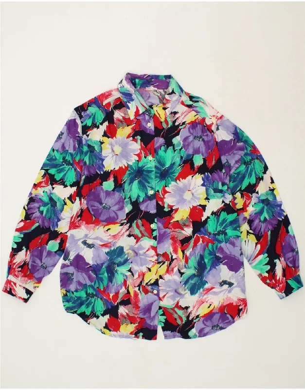 VINTAGE Womens Shirt UK 18 XL Multicoloured Floral Stylish Crew Neck Shirt