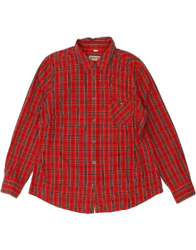 VINTAGE Womens Shirt UK 18 XL Red Check Cotton Stylish Crew Neck Shirt