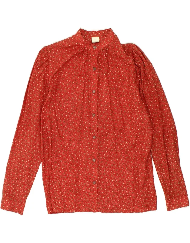 WALLMANN Womens Shirt Blouse IT 44 Medium Red Floral Cotton Cozy Cotton Short Tee