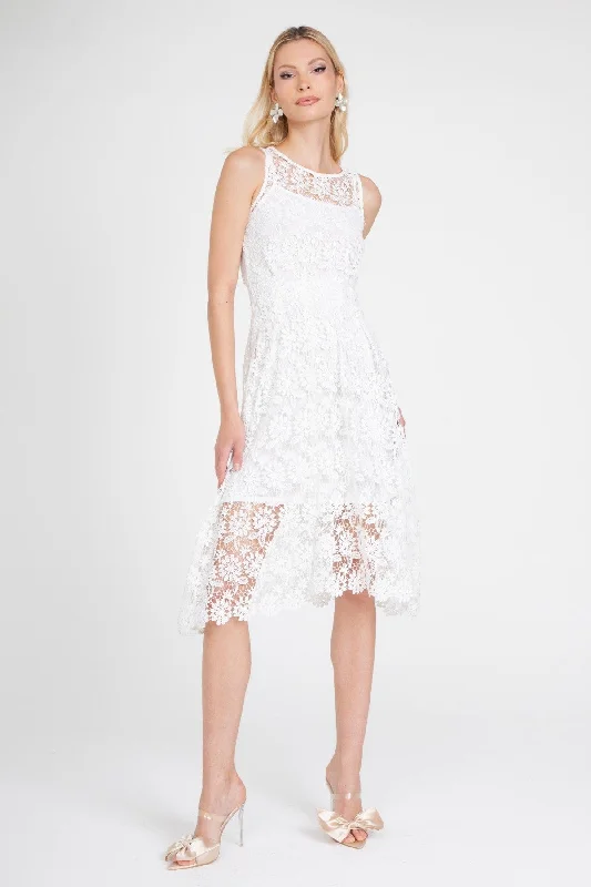 White Lace Midi Dress with Slip Elegant Satin Button Midi Dress