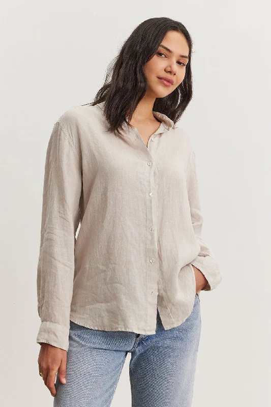 WILLOW LINEN BUTTON-UP SHIRT Comfortable Short Sleeve Tee