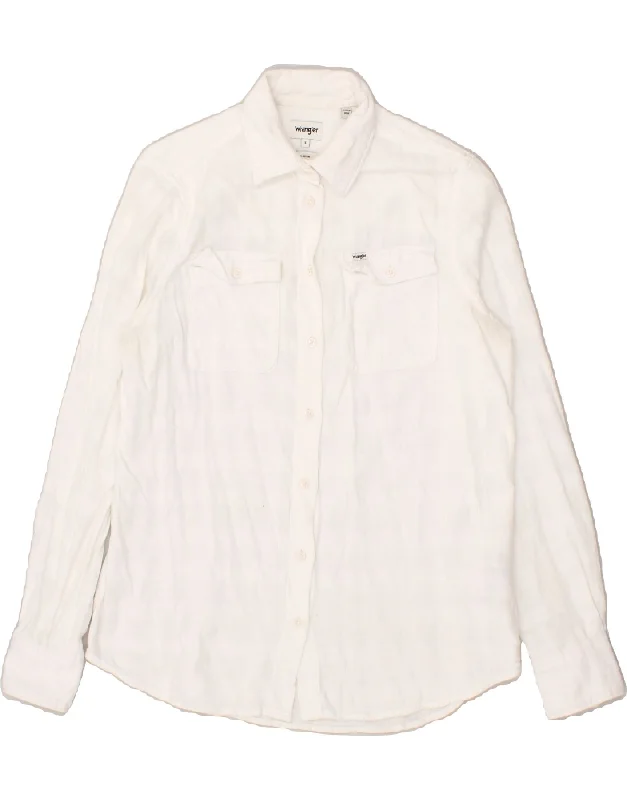 WRANGLER Womens Shirt UK 10 Small White Cotton Soft Cotton Short Shirt