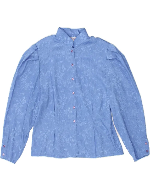 YESSICA Womens Shirt Blouse EU 40 Medium Blue Floral Polyester Elegant Silk Short Shirt