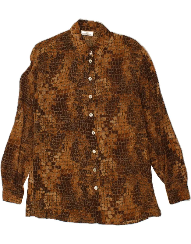 YOUR SIXTH SENSE Womens Shirt UK 10 Small Brown Animal Print Cupro Casual Plain Short Shirt