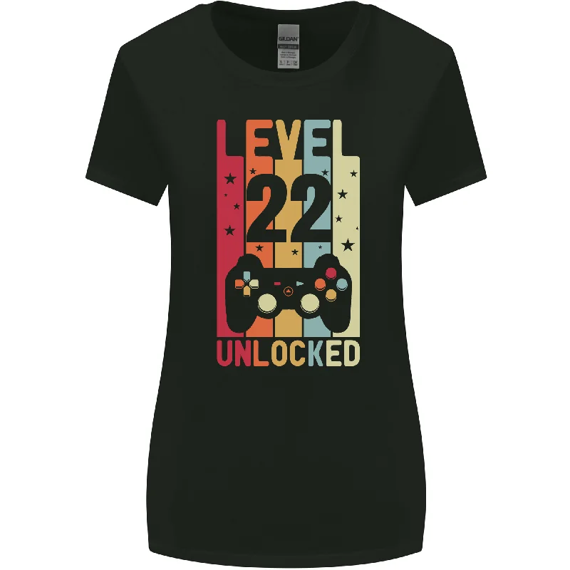 22nd Birthday 22 Year Old Level Up Gaming Womens Wider Cut T-Shirt Hooded Caped Shawl Collar