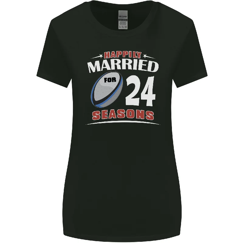 24 Year Wedding Anniversary 24th Rugby Womens Wider Cut T-Shirt Chenille Blend Fleece Blend Nylon Blend