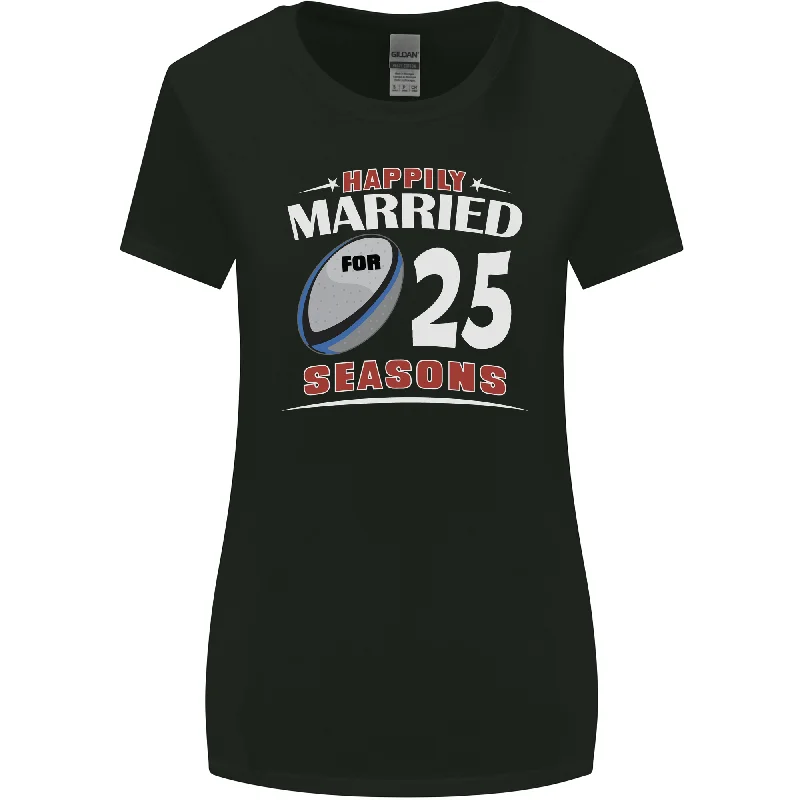 25 Year Wedding Anniversary 25th Rugby Womens Wider Cut T-Shirt Zippered Front Buttoned Front Snap Front