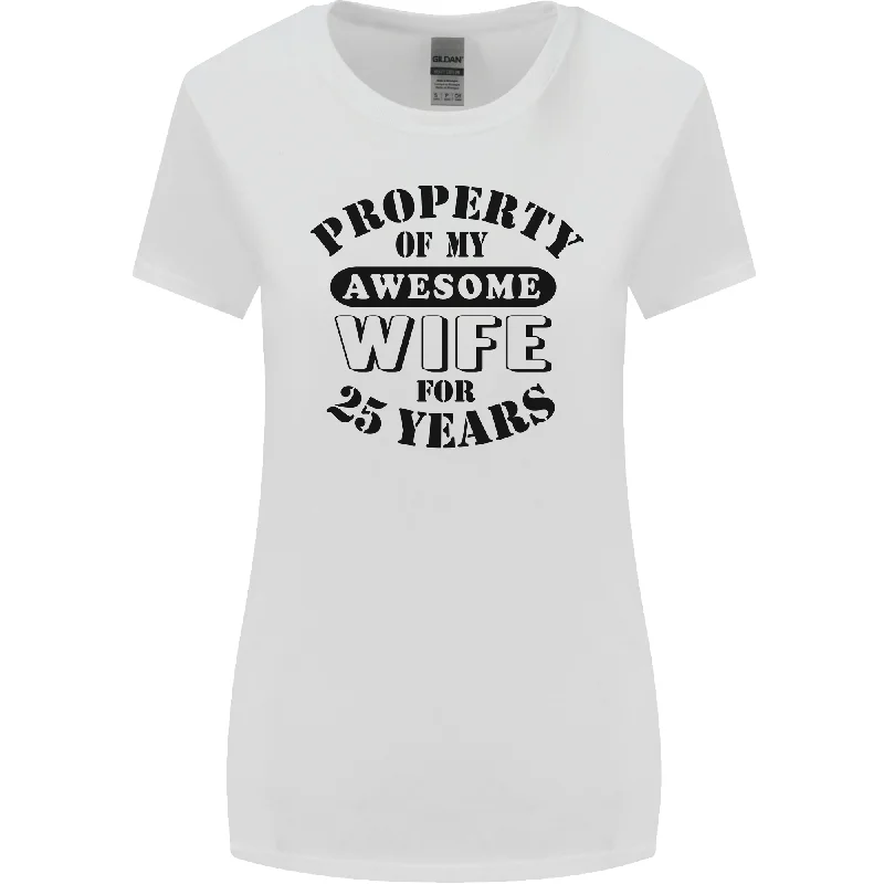 25th Wedding Anniversary 25 Year Funny Wife Womens Wider Cut T-Shirt Solid Print Embellished