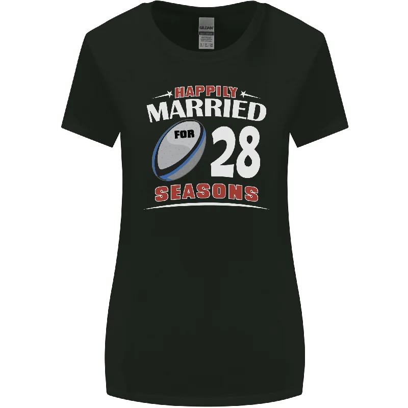 28 Year Wedding Anniversary 28th Rugby Womens Wider Cut T-Shirt Hooded Caped Shawl Collar