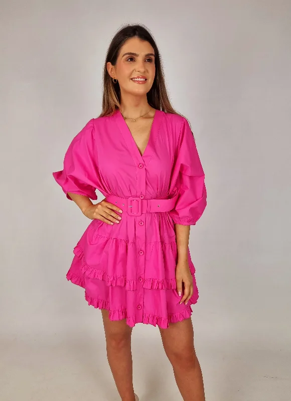 Access Pink Mini Dress With Ruffles Elegant Silk Mini Dress