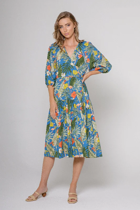 Print Wrap Midi Dress Comfortable Button Front Midi Dress