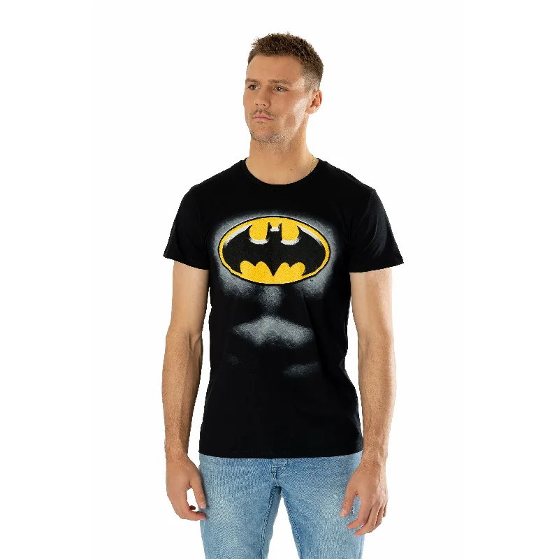 Batman Black Ripped Bevel T-Shirt DC Adult Nylon Fabric Polyester Fabric Spandex Fabric