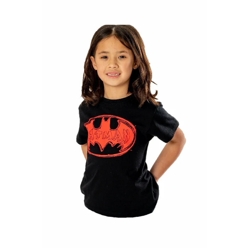 Batman Kids Black Red Batsign T-Shirt DC Basic T-Shirt Crew Neck Short Sleeve