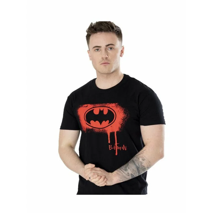 Batman Mens Black Spray Paint Unisex T-Shirt DC Adult Hooded Caped Shawl Collar