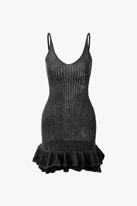 Black Ruffle Crochet Mini Dress Classic Striped Mini Dress