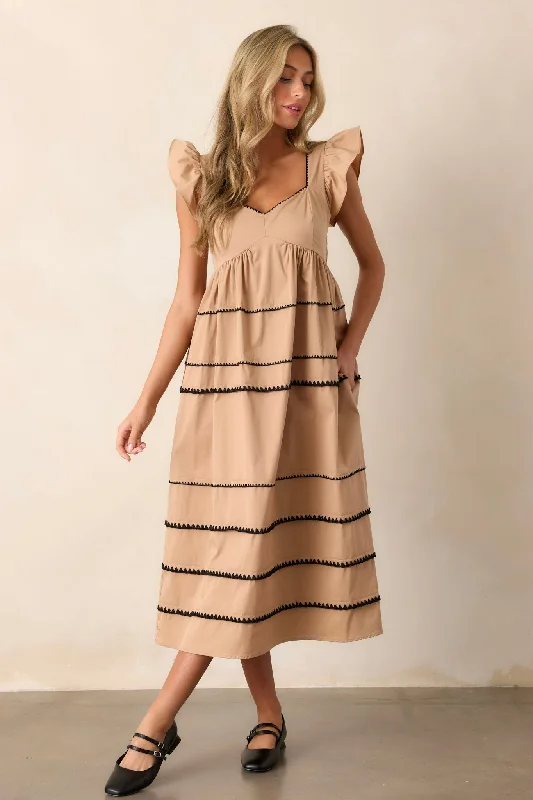 Can't Live Without Tan Stripe Tiered Midi Dress Elegant Sleeveless Midi Dress