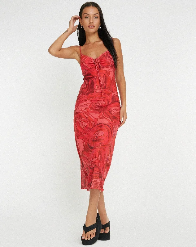 Coya Midi Dress in Rose Petal Red Cozy Tie-Dye Midi Dress