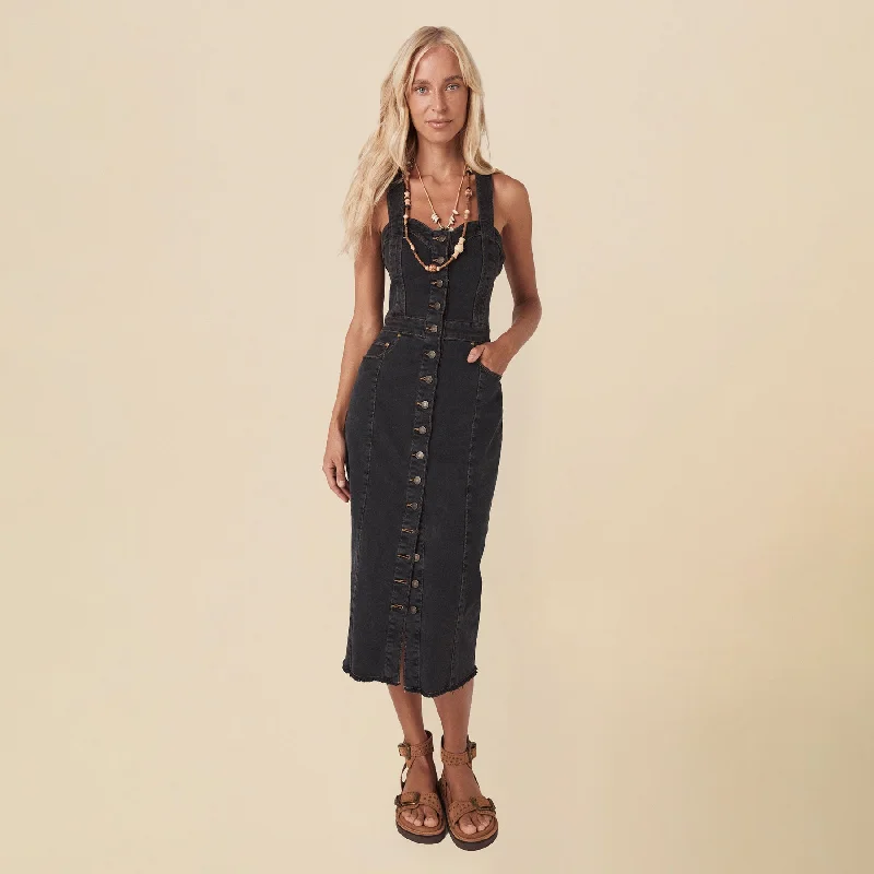 Eve Denim Sweetheart Midi Dress Trendy Square Neck Midi Dress