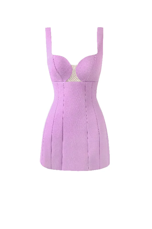 Glossy ultra mini dress in lavender with cutouts Comfortable Bodycon Mini Dress