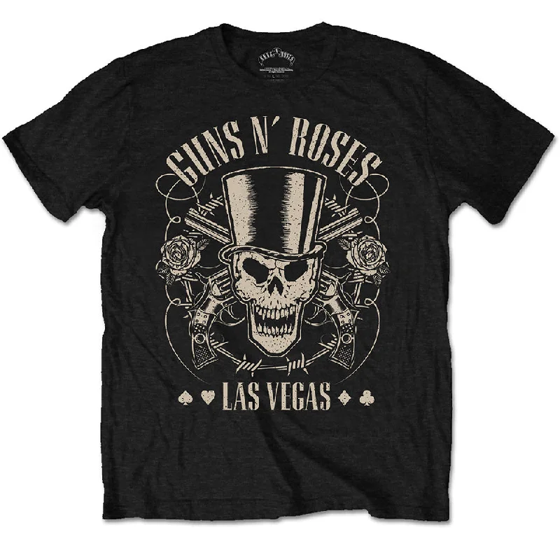 Guns N' Roses | Official Band T-Shirt | Top Hat, Skull & Pistols Las Vegas Denim Fabric Leather Fabric Suede Fabric