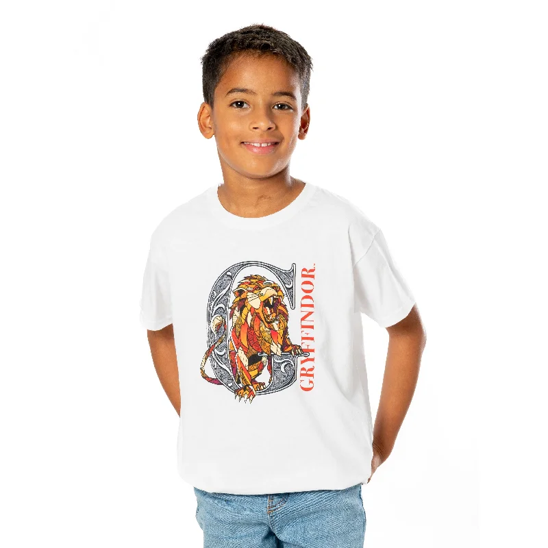 Harry Potter Kids White Gryffindor Mosaic T-Shirt Ribbed T-Shirt High Neck Heavyweight