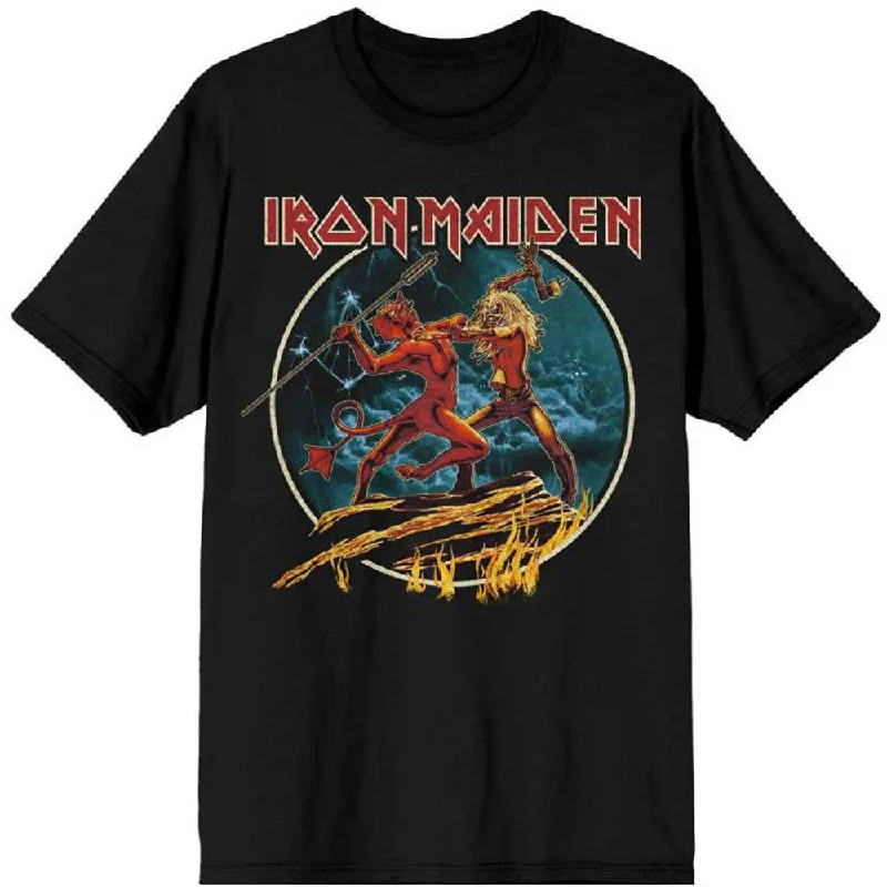 Iron Maiden | Official Band T-Shirt | Number of the Beast Run To The Hills Circular Notch Collar Peter Pan Collar Cowl Neck