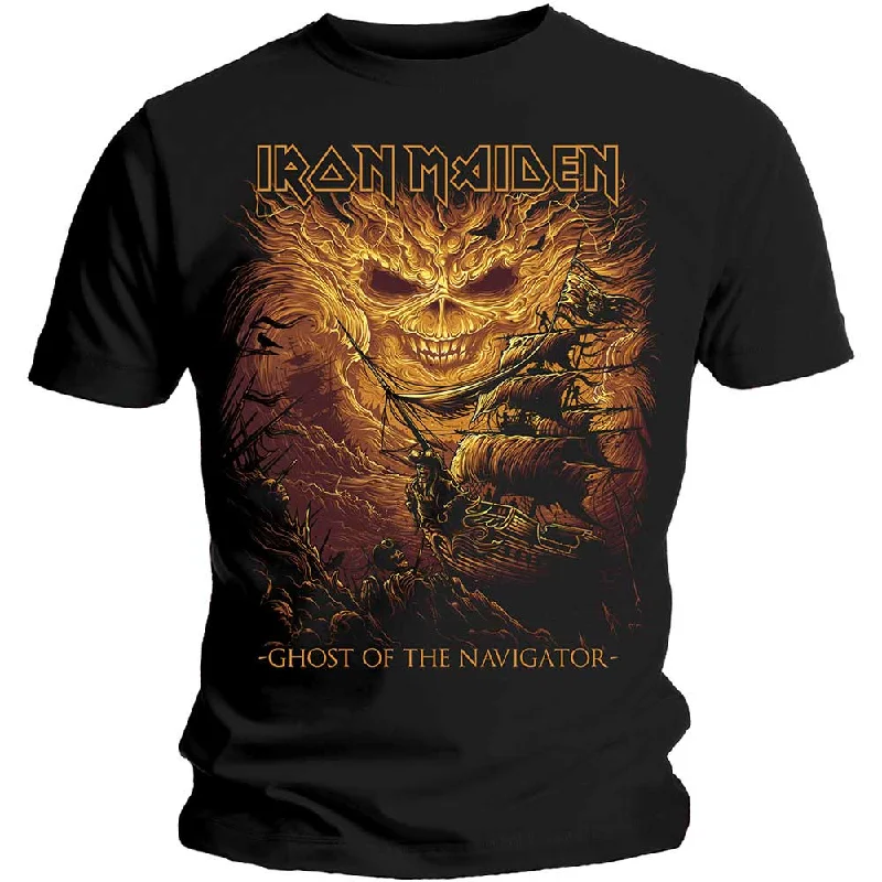 Iron Maiden | Official Band T-Shirt | Ghost of the Navigator Zippered Front Buttoned Front Snap Front