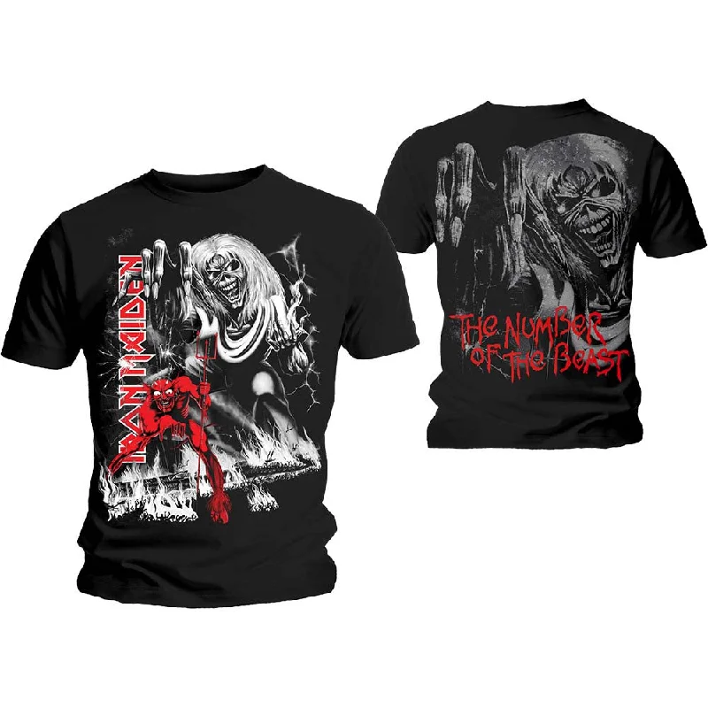 Iron Maiden | Official Band T-Shirt | Number of the Beast Jumbo (Back Print) Fleece Fabric Down Fabric Feather Fabric