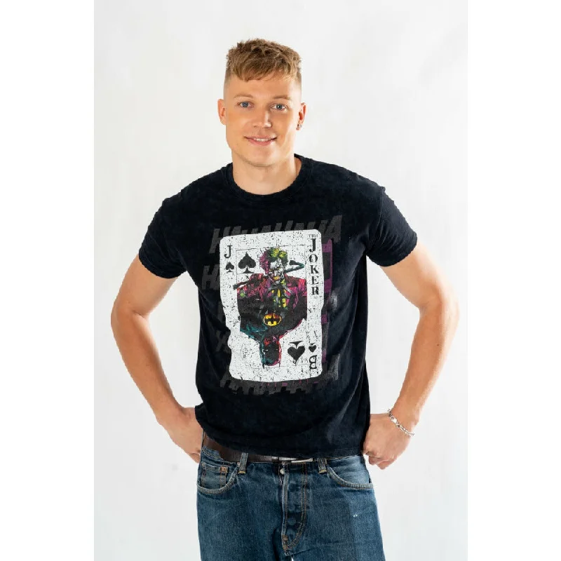 Joker Adult Unisex Acid Wash Playing Card T-Shirt DC Zippered Front Buttoned Front Snap Front